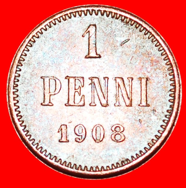  * NIKOLAUS II. (1894-1917): FINNLAND (russland, künftig die UdSSR) ★ 1 PENNY 1908! OHNE VORBEHALT!   