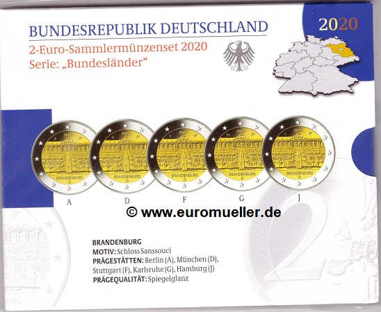 Deutschland 5x 2 Euro Gedenkmünze 2020...PP...Brandenburg   