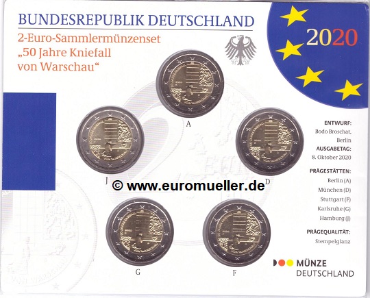 Deutschland 5x 2 Euro Gedenkmünze 2020...bu...Kniefall   