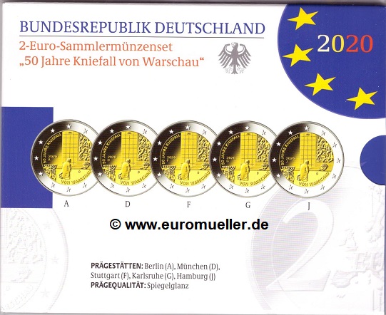 Deutschland 5x 2 Euro Gedenkmünze 2020...PP...Kniefall   