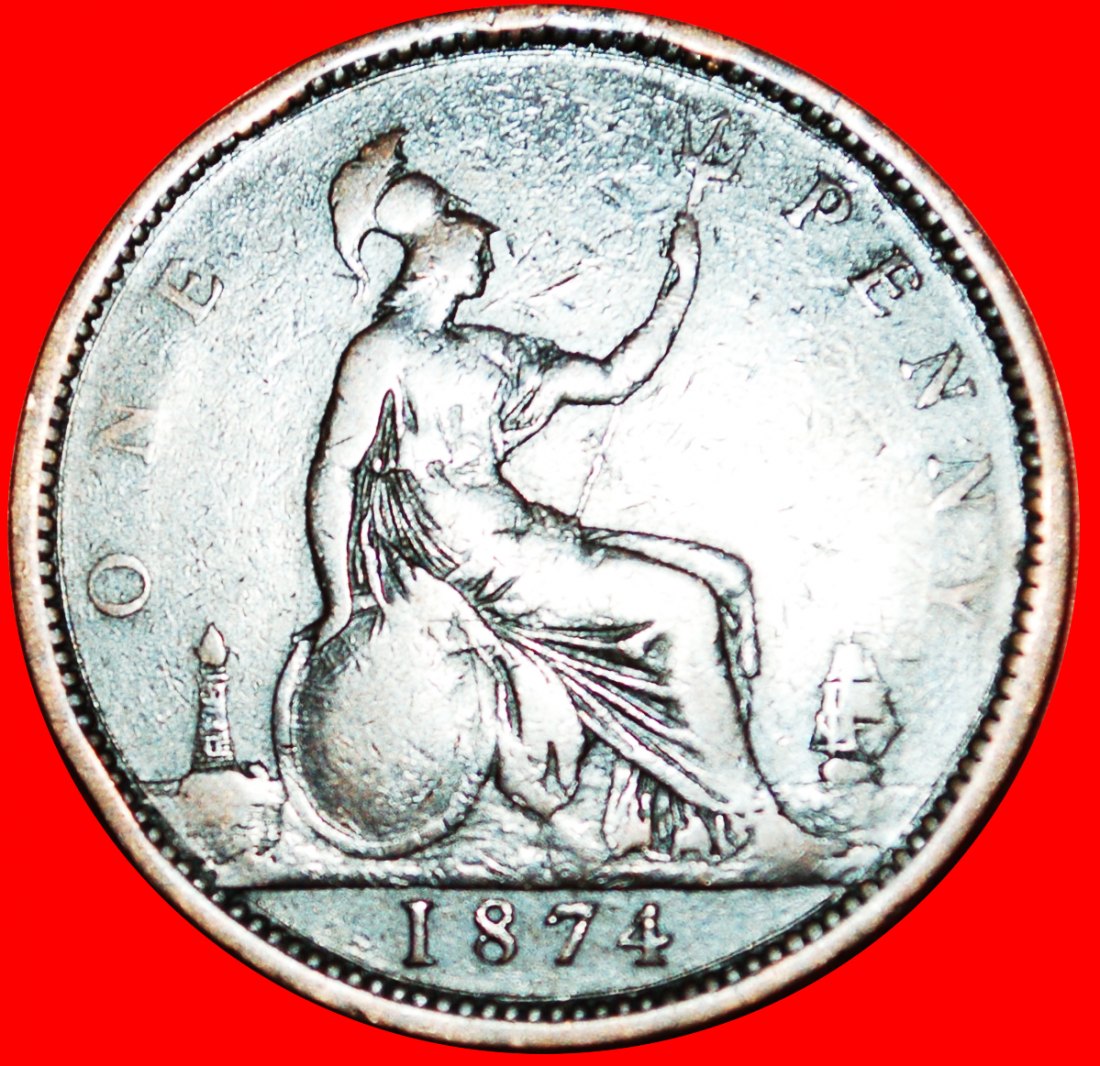  * HERRIN DER SEEN: GROSSBRITANNIEN★PENNY 1874 SCHIFF★ SELTEN★VICTORIA (1837-1901)! UNVERÖFFENTLICHT!   