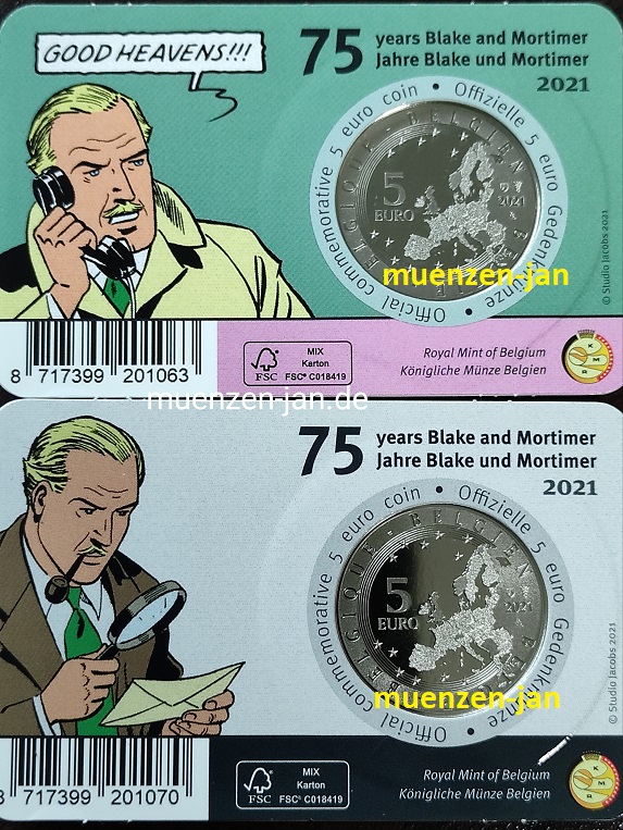  75 Jahre Blake und Mortimer  2x 5 Euro 2021   Belgien   