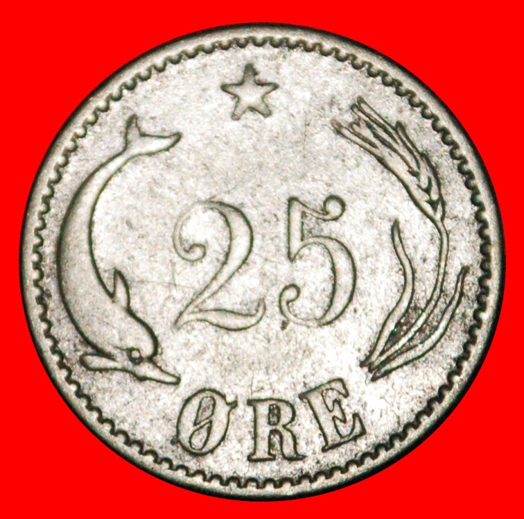  * PORPOISE (1874-1905): DENMARK★25 ORE 1905 SILVER! Christian IX (1863-1906) LOW START!★ NO RESERVE!   