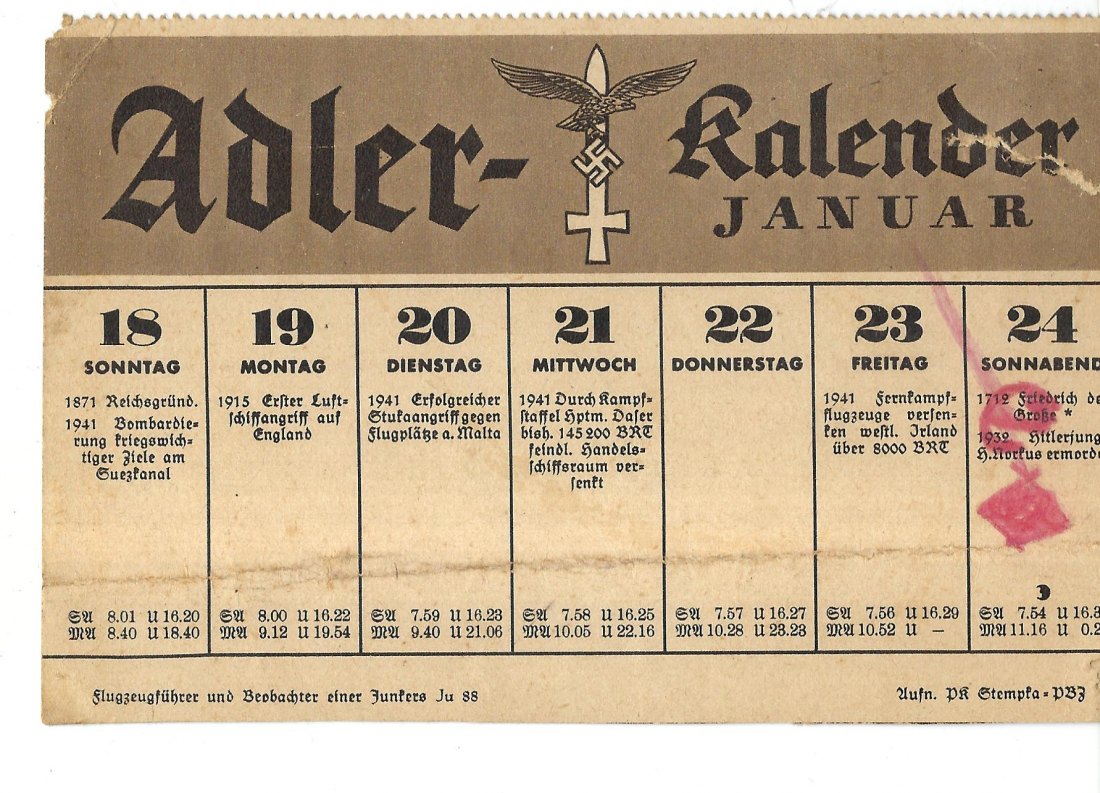  III Reich II Weltkrieg  Militaria Adler Kalender  Goldankauf Koblenz Maurer H 66   