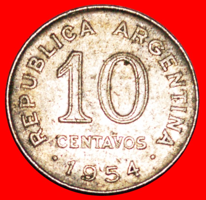  * SAN MARTIN (1778-1850): ARGENTINIEN ★ 10 CENTAVOS 1954! OHNE VORBEHALT!   