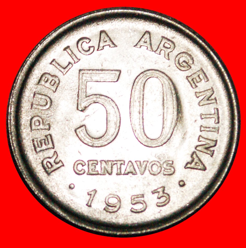 * SAN MARTIN (1778-1850): ARGENTINA ★ 50 CENTAVOS 1953 MINT LUSTRE! LOW START ★ NO RESERVE!