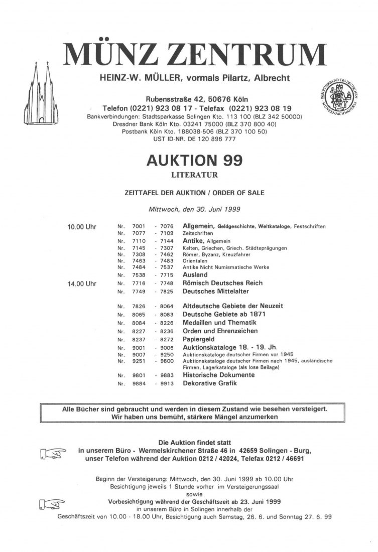  Münzzentrum (Köln) Auktion 99 (1999) Numismatische Literatur aus der Bibliothek Partin Bank Teil 2   