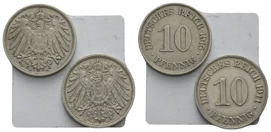  Kaiserreich; 2 Kleinmünzen 1911/1915   