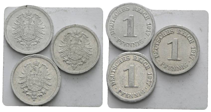  Kaiserreich; 3 Kleinmünzen 1917   