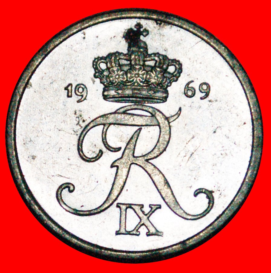  * MONOGRAM Frederik IX (1899-1972): DENMARK ★ 2 ORE 1969 MINT LUSTRE SILVER! LOW START ★ NO RESERVE!   