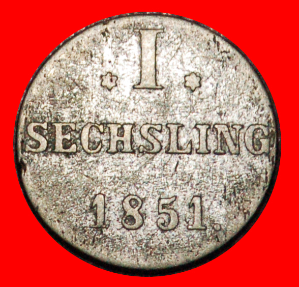  * SILVER: GERMANY ★ 1 SECHSLING 1851 HAMBURG (1675-1872)! LOW START★ NO RESERVE!   