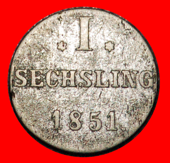 * SILVER: GERMANY ★ 1 SECHSLING 1851 HAMBURG (1675-1872)! LOW START★ NO RESERVE!