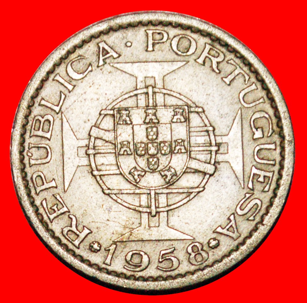  * ARMILLARY SPHERE (1958-1959): PORTUGUESE INDIA ★ 1 ESCUDO 1958 ERROR! LOW START★ NO RESERVE!   