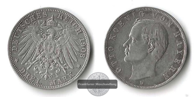  Bayern, Kaiserreich  3 Mark  1908 D Otto FM-Frankfurt Feinsilbert: 15g   