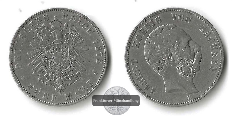  Sachsen, Kaiserreich  5 Mark  1875 E    Albert    FM-Frankfurt   Feinsilber: 25g   