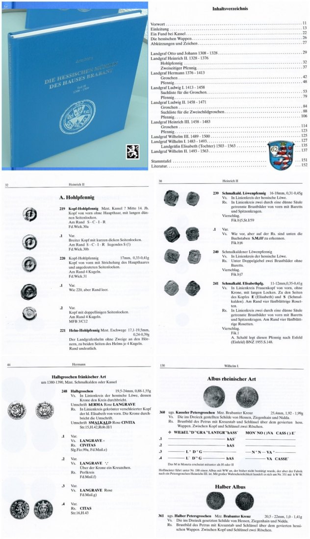  ZITIERWERK - Schütz - Die Hessischen Münzen des Hauses Brabant - TEIL II. Münzen Hessen's 1308-1509   