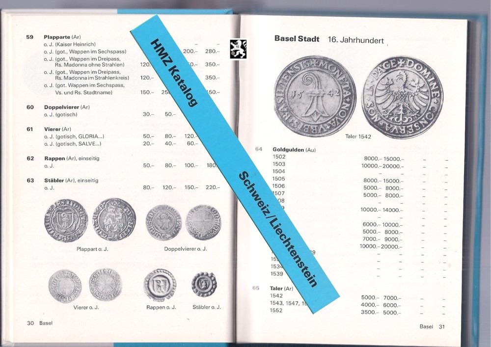  Meier - HMZ Katalog Band 2 - Schweiz / Lichtenstein - 15/16 Jahrhundert bis Gegenwart   