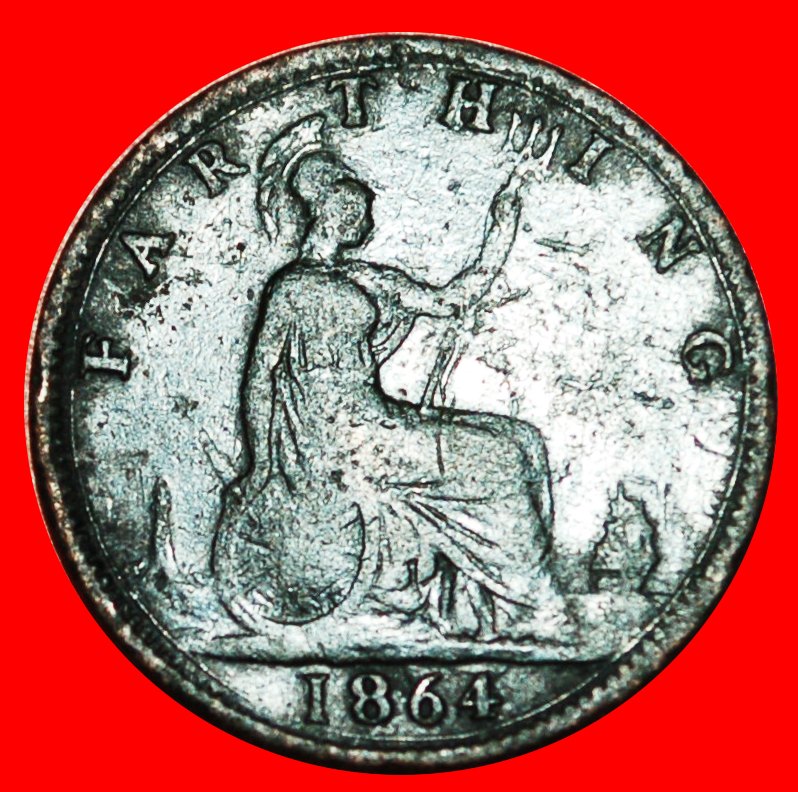 * MISTRESS OF SEAS: UNITED KINGDOM★ FARTHING 1864 SHIP! Victoria (1837-1901) LOW START ★ NO RESERVE!
