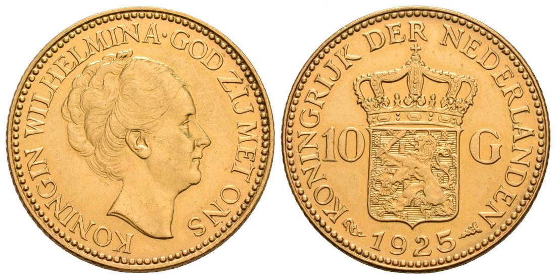 PEUS 6220 Niederlande 6,06 g Feingold 10 Gulden GOLD 1925 Kl. Kratzer, Sehr schön