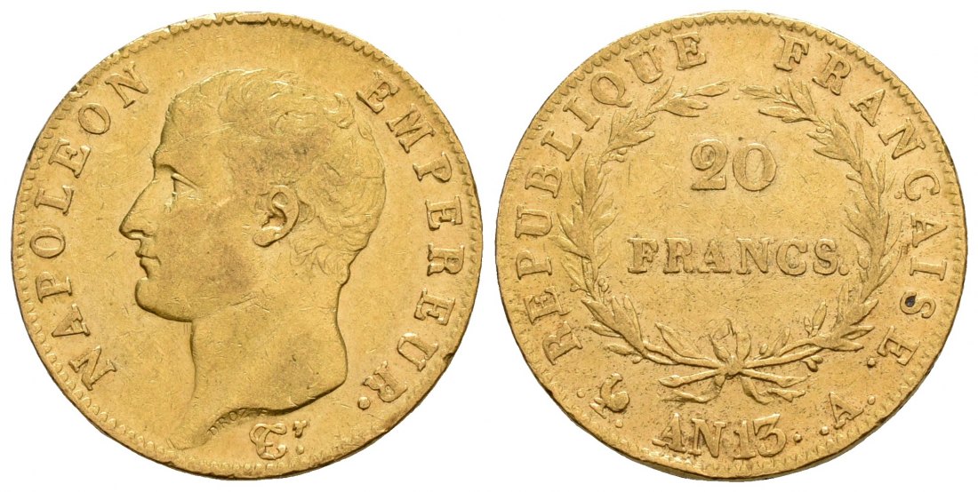 PEUS 6270 Frankreich, Kaiserreich 5,81 g Feingold. Napoleon I. (1804-1815) 20 Francs GOLD 1804-5 AN 13A Fast Sehr schön