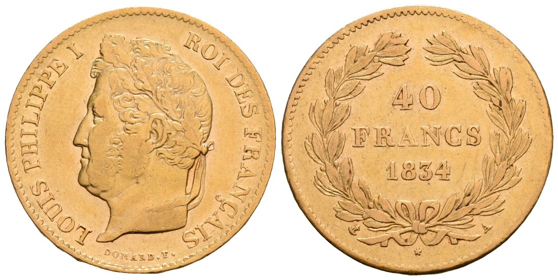 PEUS 6279 Frankreich 11,61 g Feingold. Louis Philippe I. (1830 - 1848) 40 Francs GOLD 1834 A Sehr schön