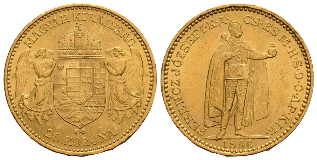 PEUS 6306 Ungarn 6,10 g Feingold. Franz Joseph I. (1848 - 1916) 20 Kronen GOLD 1896 KB Kremnitz Kl. Kratzer, Vorzüglich