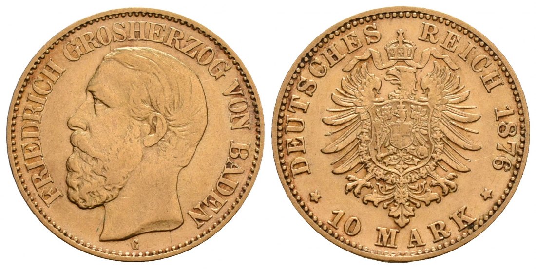 PEUS 6330 Baden - Kaiserreich 3,58 g Feingold. Friedrich I. (1852 - 1907) 10 Mark GOLD 1876 G Sehr schön