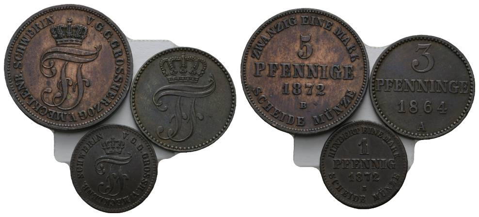  Altdeutschland; 3 Kleinmünzen 1864-1872   
