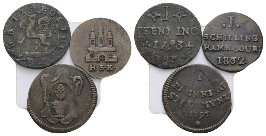  Altdeutschland; 3 Kleinmünzen 1793/1797/1832   
