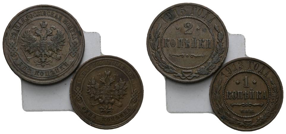  Ausland; Russland; 2 Kleinmünzen 1913/1915   
