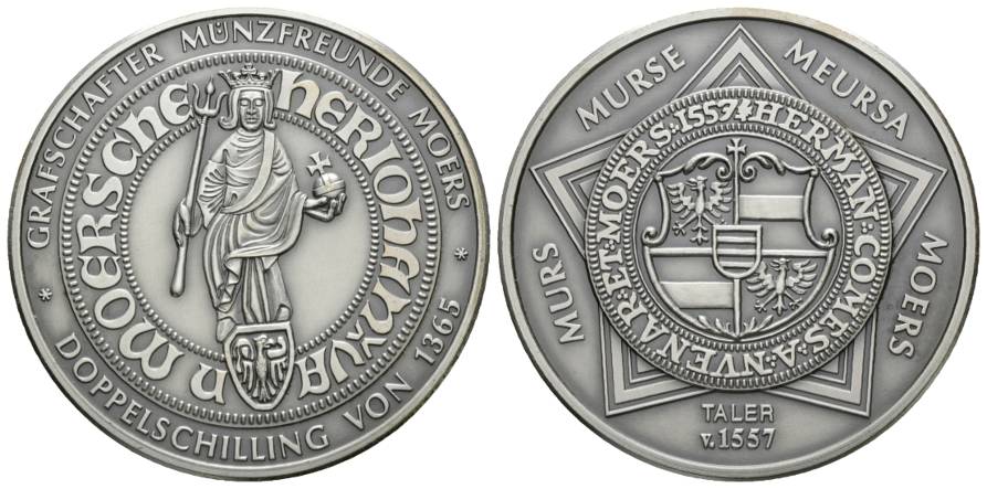  Moers, Grafschafter Münzfreunde; moderne Medaille; Bronze versilbert; Ø 5,05 mm; 52,59 g   