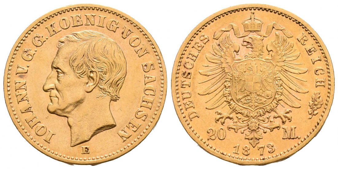 PEUS 6402 Sachsen - Kaiserreich 7,16 g Feingold. Johann (1854 - 1873). Große Buchstaben 20 Mark GOLD 1873 E Sehr schön
