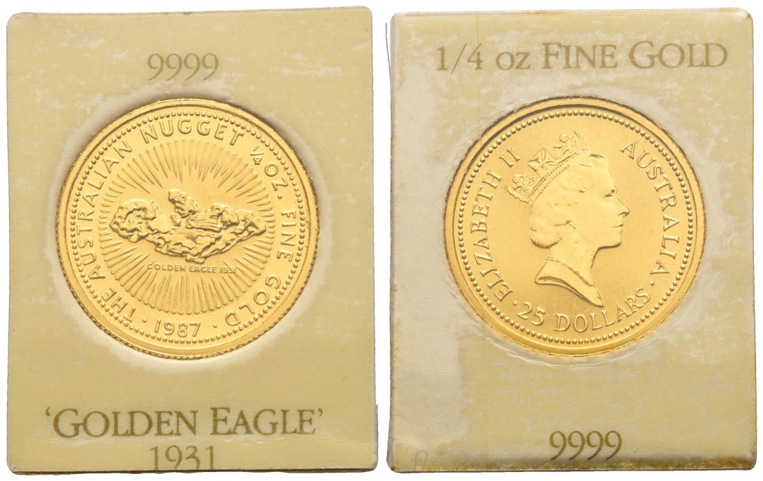 PEUS 6404 Australien 7,78 g Feingold. Nugget Golden Eagle 1931 25 Dollars GOLD 1/4 Unze 1987 Uncirculated (eingeschweißt)
