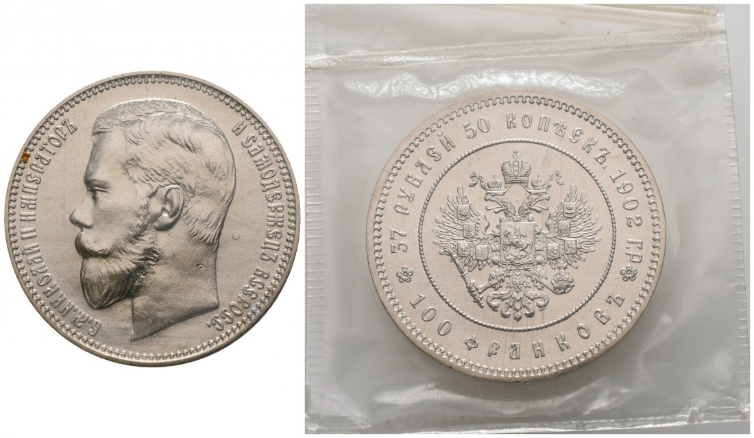 PEUS Russland  37 Rubel / 50 Kopeken Nachprägung 1902 P Uncirculated (eingeschweißt)