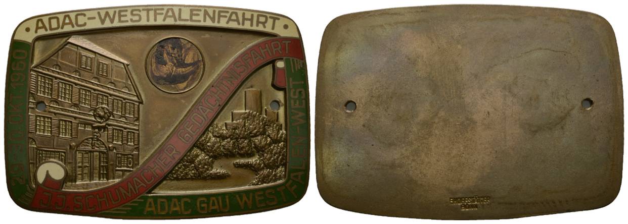  Plakette; ADAC-Westfalenfahrt 1960; Bronze; 101,78 g; H 62,56 X B 88,34 mm   