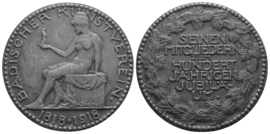  Medaille 1918; Badischer Kunstverein 100 Jahren; Zink; 101,62 g; Ø 71,78 mm   