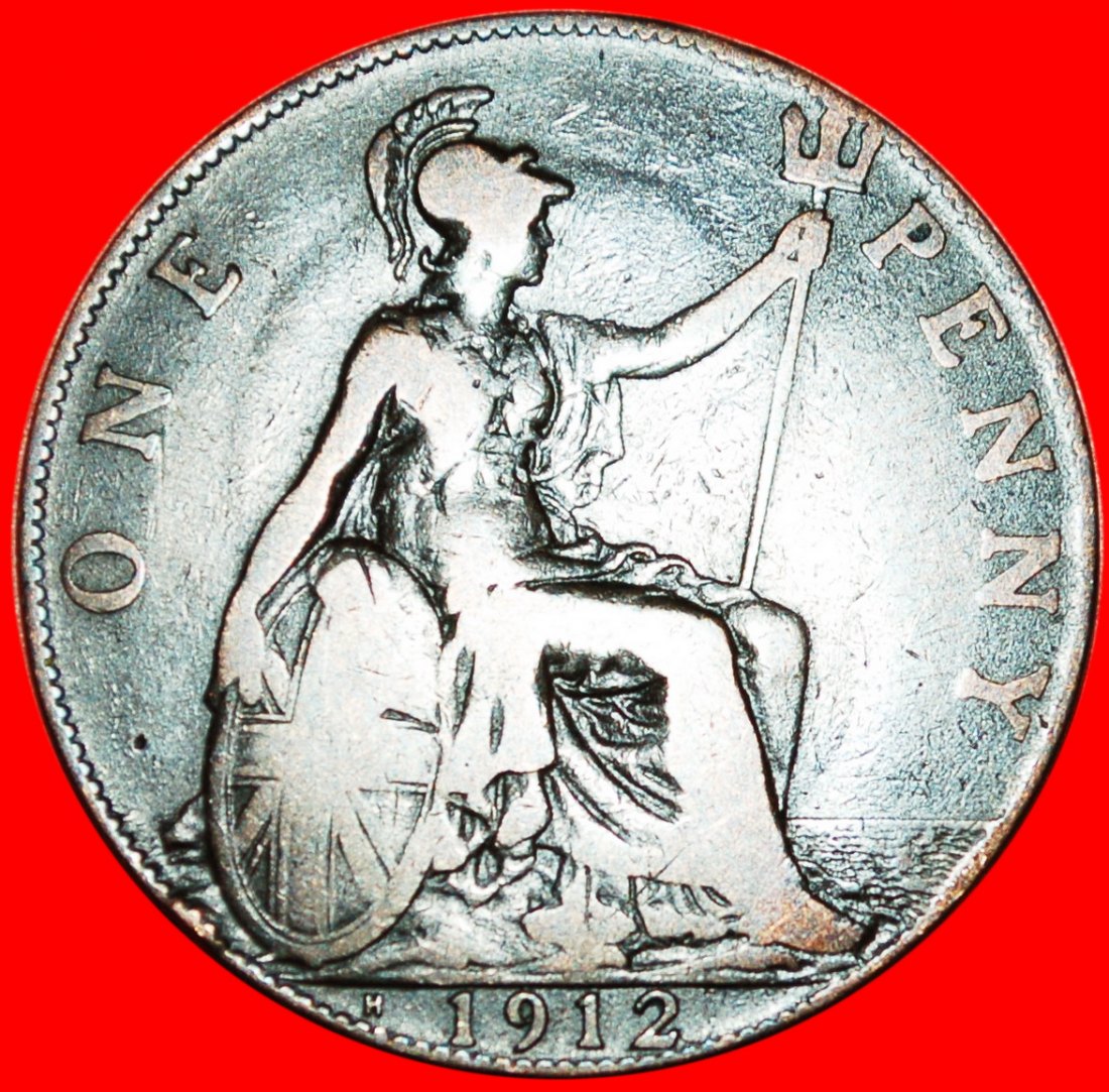  * MISTRESS OF SEAS: UNITED KINGDOM ★ PENNY 1912H! GEORGE V (1911-1936) LOW START! ★ NO RESERVE!   