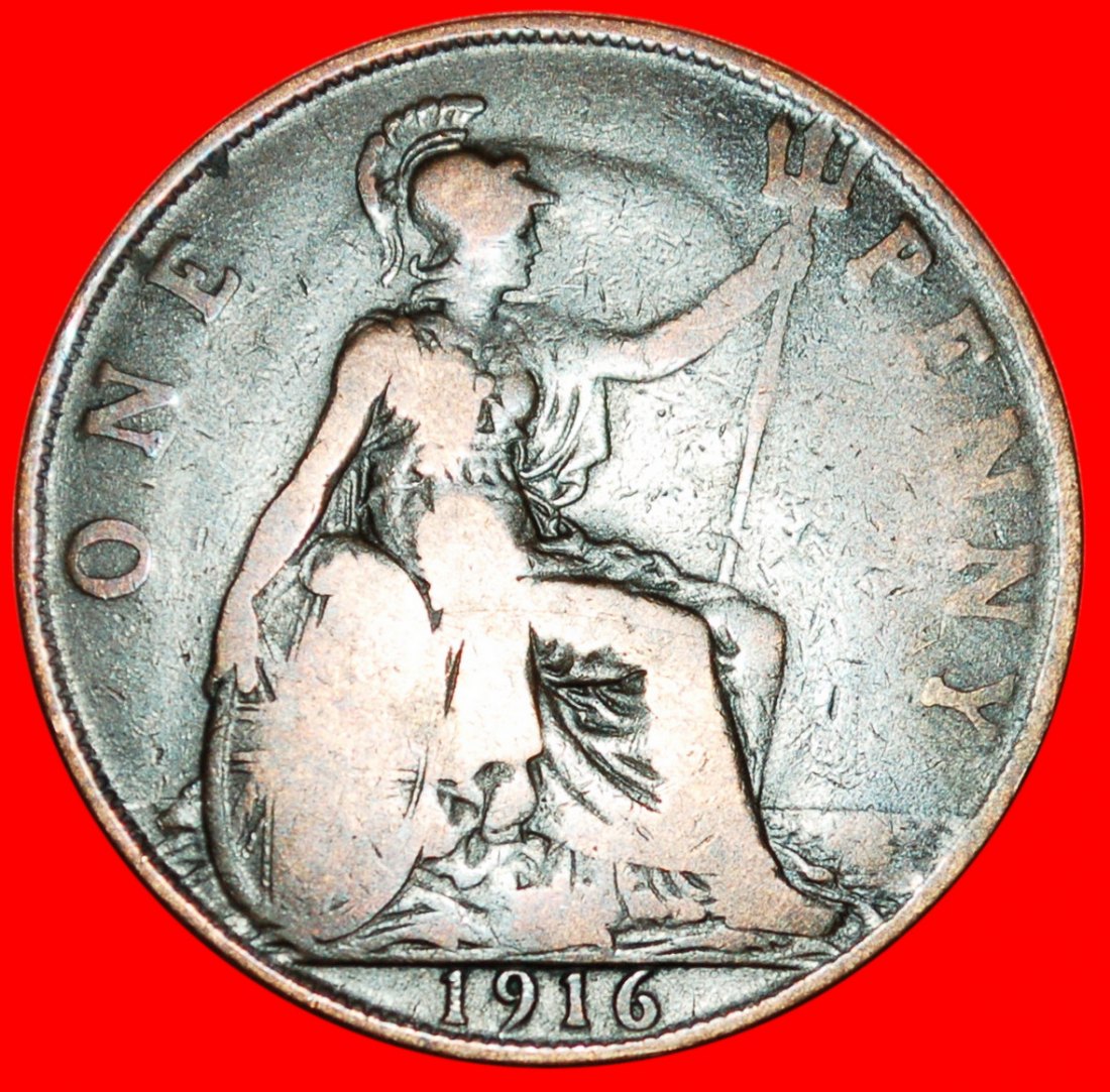 Ⰶ MISTRESS OF SEAS: UNITED KINGDOM ★ PENNY 1916! GEORGE V (1911-1936) LOW START! ★ NO RESERVE!