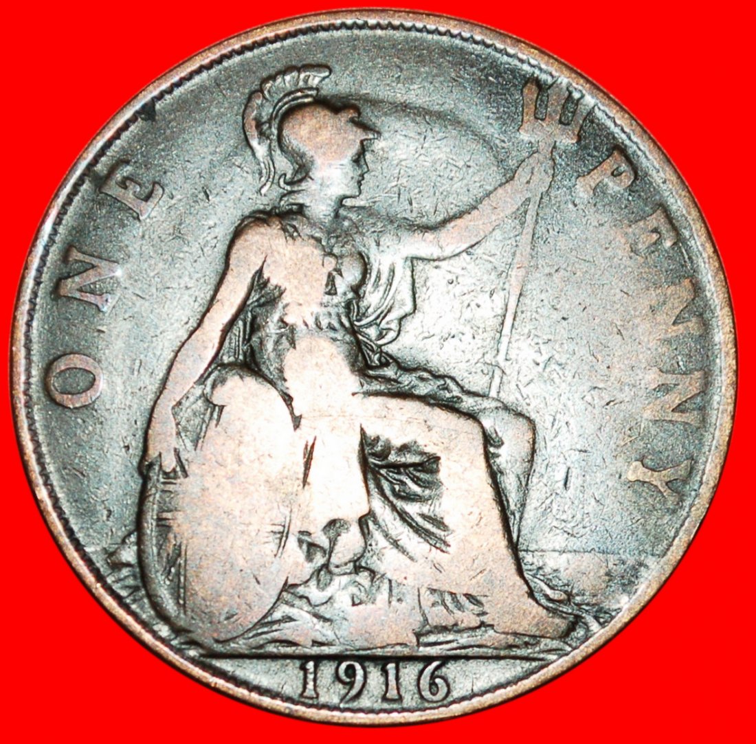  * MISTRESS OF SEAS: UNITED KINGDOM ★ PENNY 1916! GEORGE V (1911-1936) LOW START! ★ NO RESERVE!   