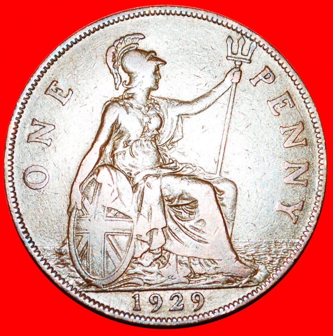  * MISTRESS OF SEAS: UNITED KINGDOM ★ PENNY 1929! GEORGE V (1911-1936) LOW START! ★ NO RESERVE!   