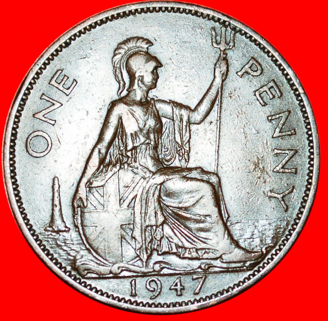  * HERRIN DER SEEN: GROSSBRITANNIEN ★ PENNY 1947! GEORG VI. (1937-1952) OHNE VORBEHALT!   