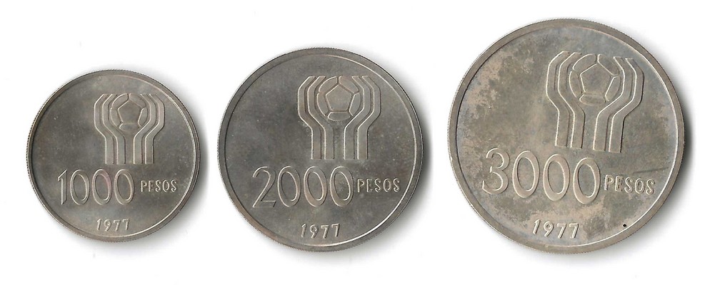  Argentinien  1000,2000,3000 Pesos  1977  FM-Frankfurt  Feinsilber: 45g   