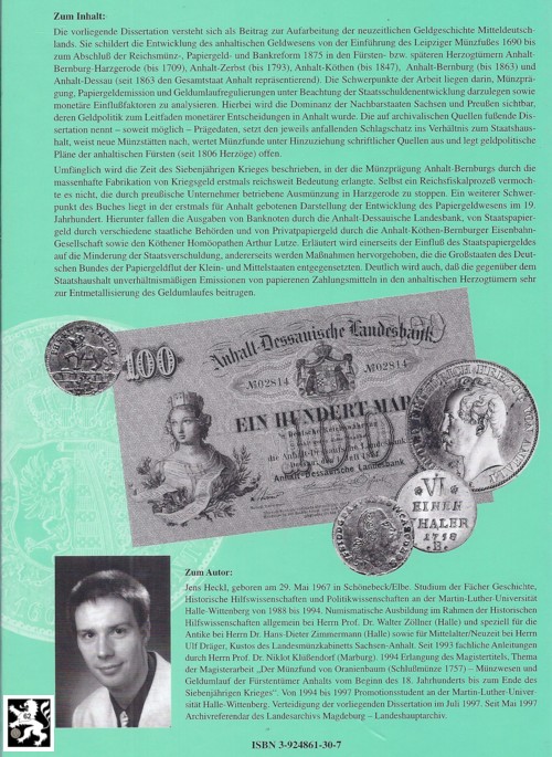  Heckl - Das Geldwesen Anhalt's unter Berücksichtigung der Staatsschulden 1690 bis 1875   
