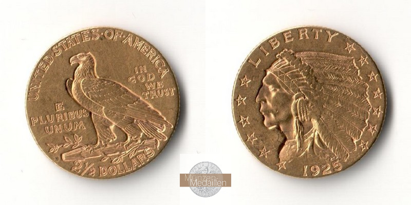 USA MM-Frankfurt Feingold: 3,76g 2,5 Dollars 1925 D 
