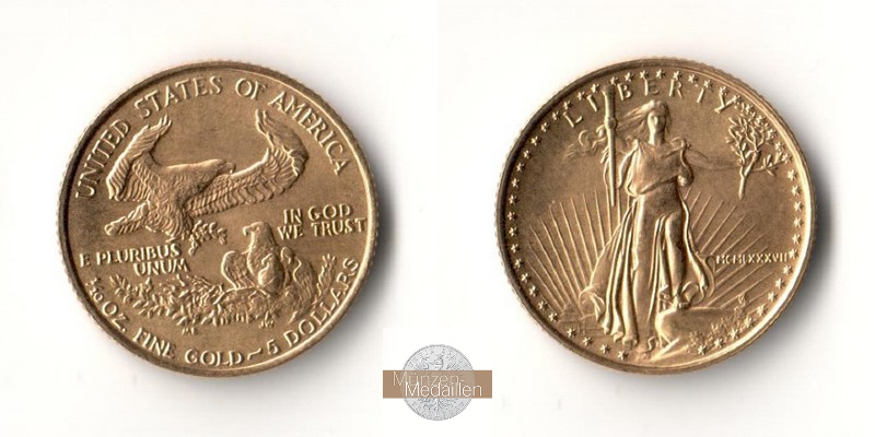 USA  5 Dollars MM-Frankfurt  Feingold: 3,11g Adler 1987 