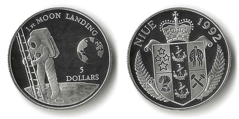  Niue,  5 Dollar  1992   First Moonlanding  FM-Frankfurt   Feinsilber: 5g   