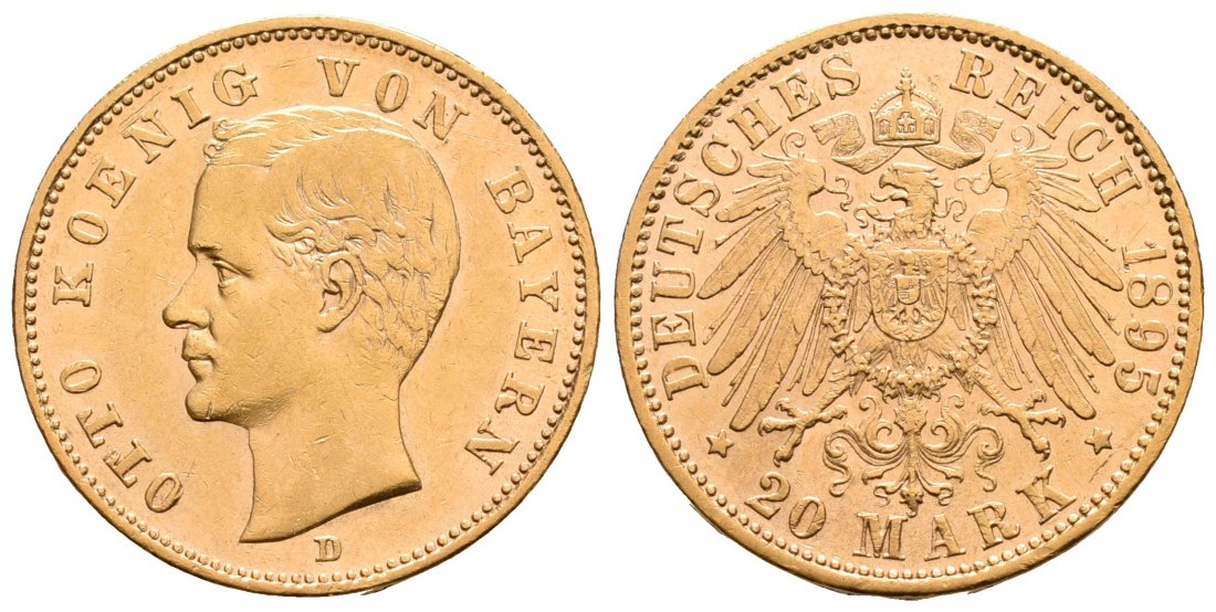 PEUS 6415 Kaiserrreich - Bayern 7,16 g Feingold. Otto (1886 - 1913) 20 Mark GOLD 1895 D Kl. Kratzer, Sehr schön