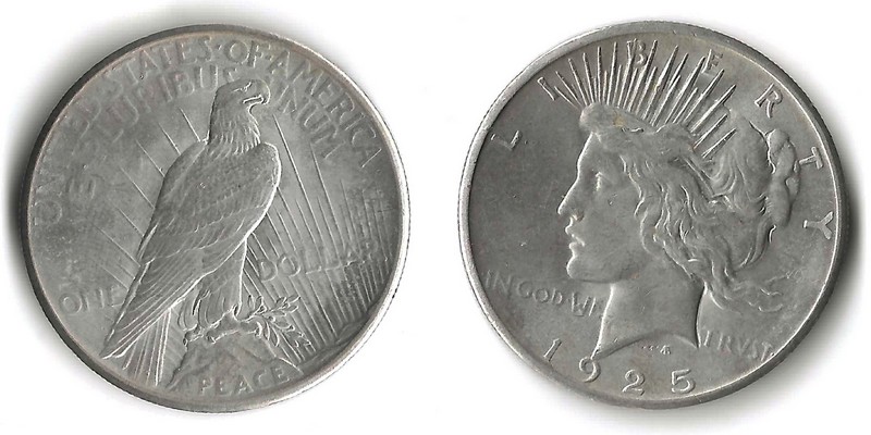  USA  1 Dollar  1925   Peacedollar   FM-Frankfurt  Feinsilber: 24,01g   