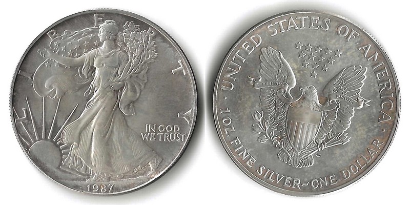  USA,  1 Dollar  1987  American Silver Eagle   FM-Frankfurt     Feinsilber: 31,10g   