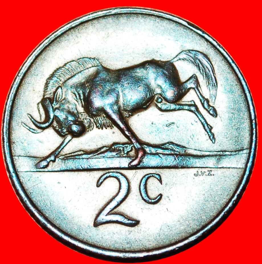  * AFRIKAANS LEGEND with WILDEBEEST: SOUTH AFRICA ★ 2 CENTS 1966 DIE A! LOW START★ NO RESERVE!   